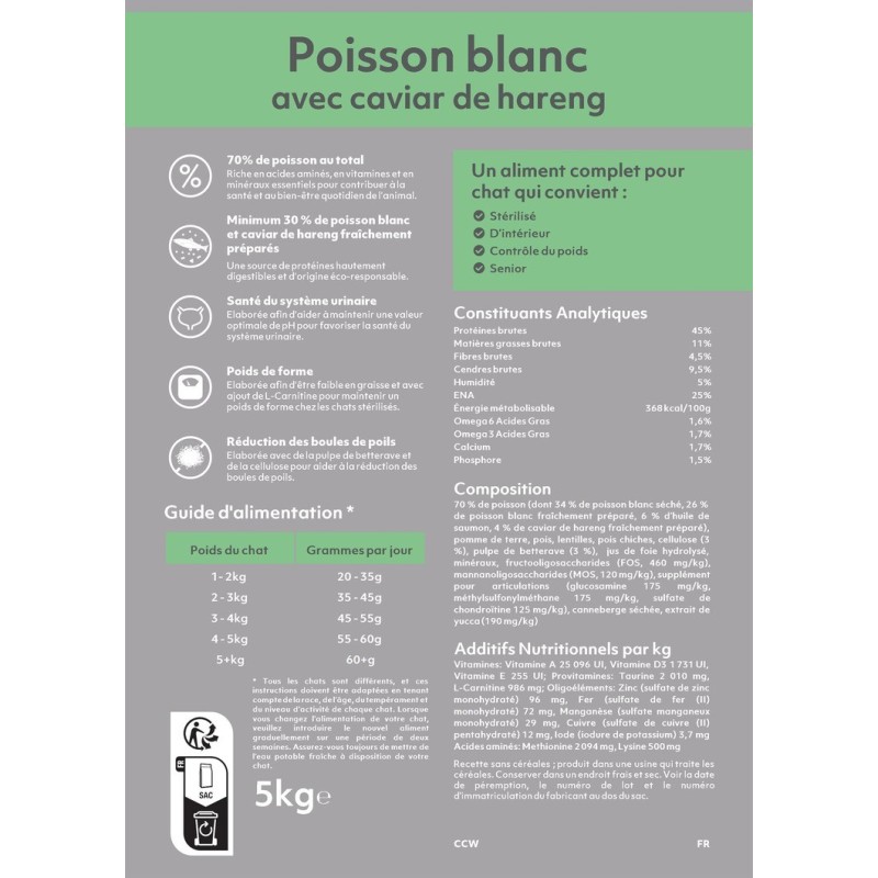 Alimentation chat stérilisé avec croquettes au poisson blanc