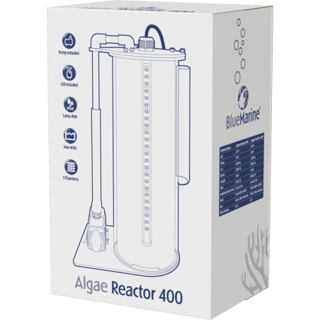 Réacteur à algues compact Blue Marine 400 de 4,5 litres avec LED pour aquarium marin