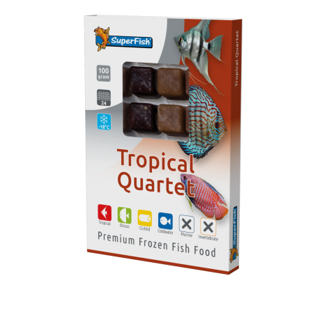 Plaque congelée SuperFish Tropical Quartet 100 g avec artémias, daphnies, vers de vase et mysis