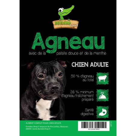 Croquettes chien à l'agneau 12kg Dundee Food